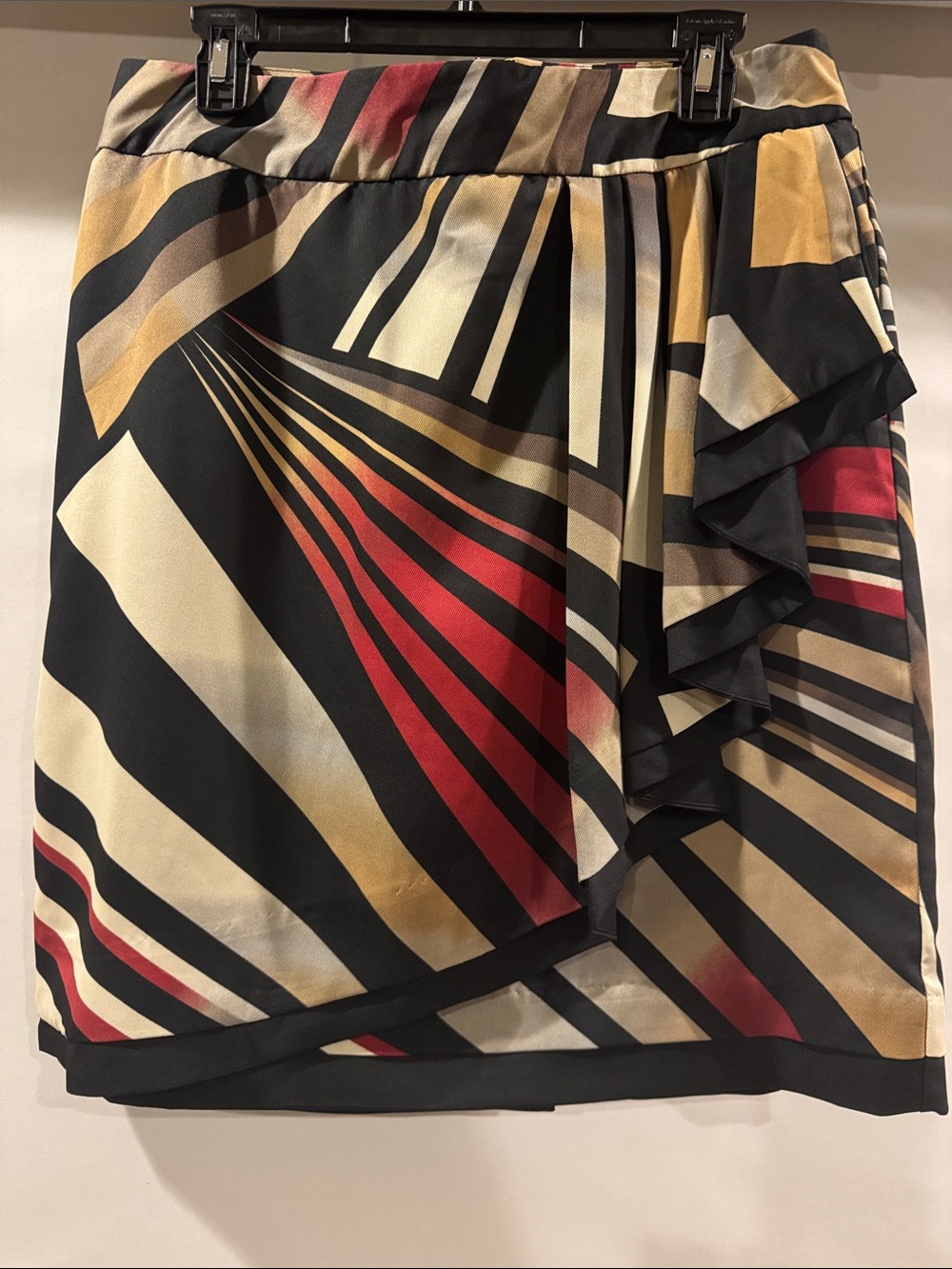 Worthington Black Multi-Stripe Ruffle Wrap Skirt